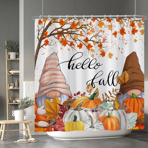 Miniatura 142 de Cortina de ducha de fantasma y gato negro para niños, 36 x 72 pulgadas, espeluznante y bonita, cortina de baño de Halloween con 6 ganchos, cortina