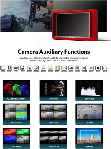Miniatura 4 de Lilliput Monitor de cámara FS5 5.4 pulgadas 60HZ 4K HDMI 2.0 3G 3D-LUT SDI Video Assist 1920 * 1200 Full HD con funda de silicona
