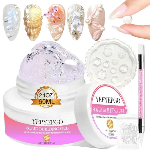 Miniatura 11 de Gel de escultura 3D para arte de uñas, 2 piezas de gel sólido no pegajoso para crear esculturas a mano y geles de moldeo 3D duros con Pro Brush UV