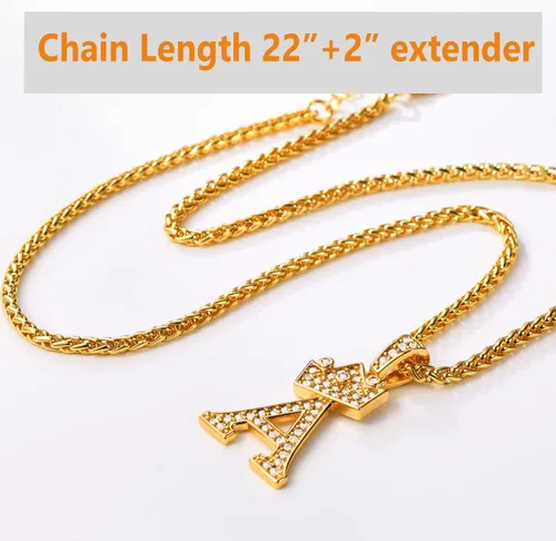 Miniatura 4 de U7 Collar con inicial de la A a la Z, dije de letra helada con cadena de 22 a 24 pulgadas, para hombres y mujeres, con nombre del alfabeto de hip