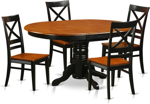 East West Furniture AVQU5-BCH-W - Juego de comedor de 5 piezas para 4 personas, incluye una mesa de comedor ovalada con hojas de mariposa y 4 sillas