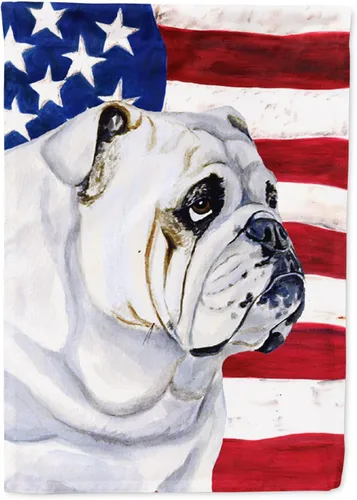 Bandera de EE. UU. con Bulldog Inglés de Caroline's Treasures LH9019CHF para casa, bandera de porche grande, asta decorativa de poliéster para