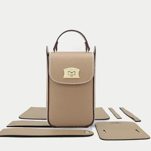Miniatura 3 de POPSEWING Bolsa de cuero de grano superior para teléfono celular, kit de bricolaje de bolsa de hombro cruzada con kit de costura para mujeres/niñas