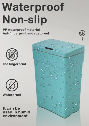 Miniatura 5 de Bote de basura automático sin contacto de 13 galones, con tapa, azul, polipropileno, sensor de movimiento