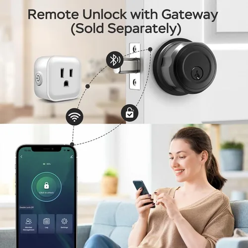 Miniatura 6 de GeekTale Cerradura inteligente de cerrojo con perilla de paso, cerrojo de huellas dactilares con aplicación, girar para bloquear y desbloquear