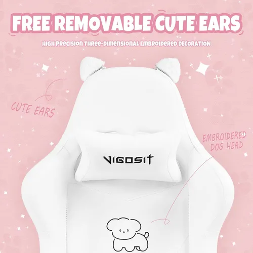 Miniatura 3 de Vigosit Silla de juegos para perros blancos con reposapiés, ergonómica y bonita silla de jugador para niñas y mujeres, cómoda silla de computadora