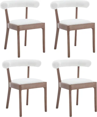 Miniatura 15 de Kmax Sillas de comedor de mediados de siglo, sillas de cocina de tela moderna con marco con acabado de nogal natural, respaldo curvado de lino, beige