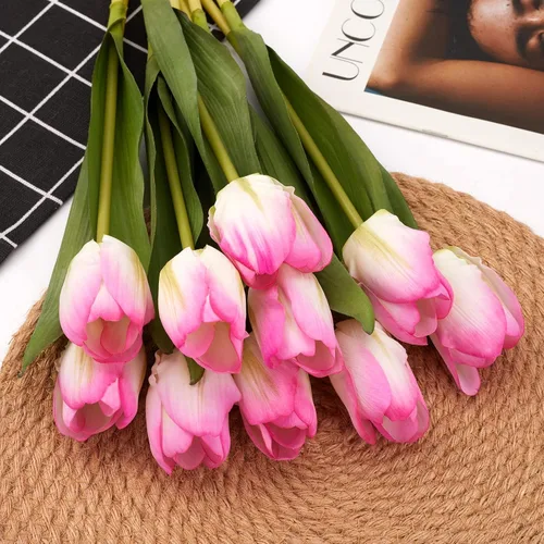 Miniatura 2 de 20 tulipanes artificiales de tacto real de flores artificiales hidratantes para decoración de fotografía, decoración del hogar, jardín, boda