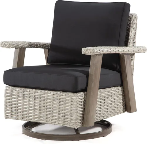 Miniatura 12 de Joyside Silla de patio con mesa auxiliar, juego de muebles de mimbre para patio, 2 piezas, silla mecedora giratoria de 360 grados para exteriores