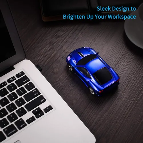 Miniatura 3 de Ratón de computadora de coche deportivo [actualizado] con faros LED, 1600 DPI 2.4 GHz ratón inalámbrico para PC y Mac, azul