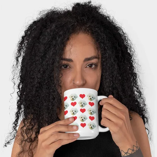 Miniatura 4 de Tazas de café personalizadas con múltiples caras de 15 onzas con corazones, tu foto en taza de café para hombres, mujeres y mascotas, regalos