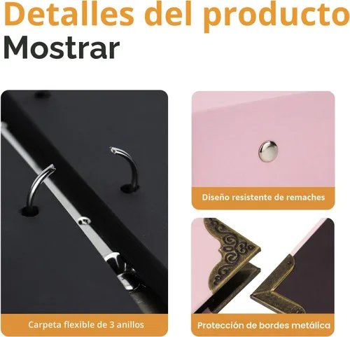 Miniatura 9 de Vienrose Kit de álbum de fotos de bricolaje con bolígrafos, cintas y calcomanías, 60 páginas, tapa dura de 8.5 x 11 pulgadas, 3 anillos, papel negro