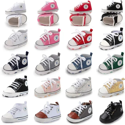 Miniatura 2 de KIDSUN - Zapatos deportivos unisex de caña alta para bebés mezclilla de lona suela antideslizante suaves para los primeros pasos A01-negro 3-6