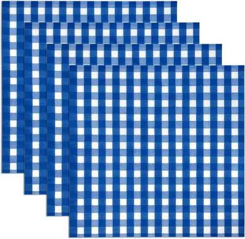 Miniatura 7 de Servilletas de cóctel a cuadros azules, paquete de 100 servilletas desechables para fiesta, picnic, boda, vajilla azul y blanco a cuadros