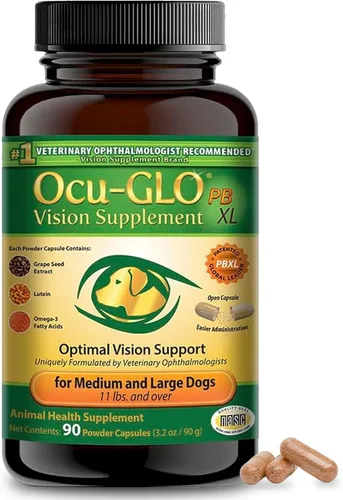 Ocu-GLO Suplemento PB Vision para perros medianos y grandes: mezcla de polvo fácil de administrar con luteína, ácidos grasos omega-3, extracto de