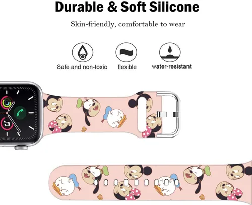Miniatura 3 de Compatible con Apple Watch Band MiQi Mouse Donald Duck 1.929 in/1.811 in/1.772 in/1.732 in/1.654 in (Serie 3 2 1), correa mágica de silicona suave