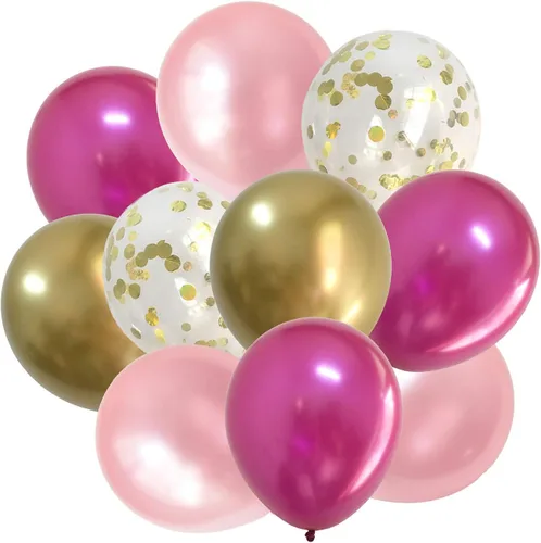 Miniatura 5 de Globos de confeti de oro rosa y rosa - 50 unidades, 12 pulgadas, para decoraciones de fiesta de cumpleaños