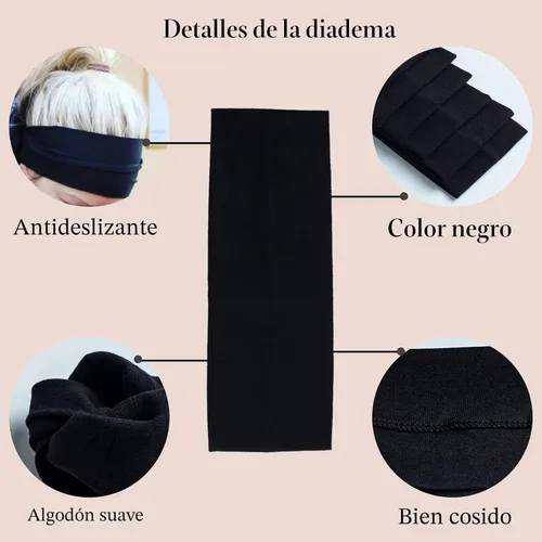 Miniatura 4 de 6 diademas negras para mujer, diadema de algodón antideslizante, elástica, soporte para la cabeza, accesorios para el cabello