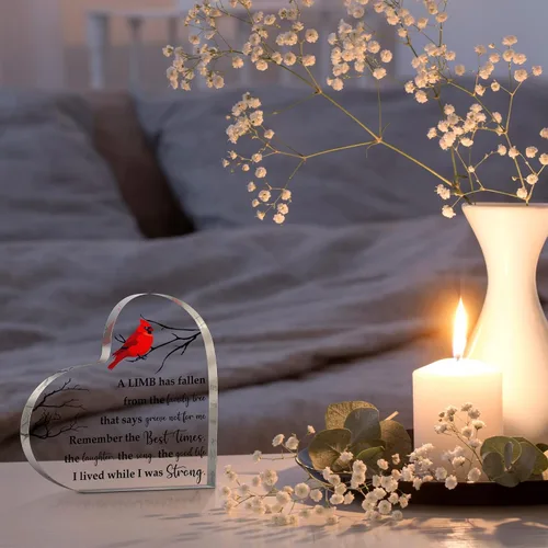Miniatura 6 de Chunful Regalo de condolencia cardenal, ideas de regalo de duelo, decoración conmemorativa roja, regalo de condolencia de corazón acrílico