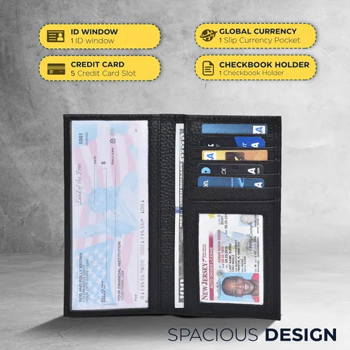 Miniatura 5 de Funda de chequera para hombres y mujeres, funda de chequera estándar de cuero