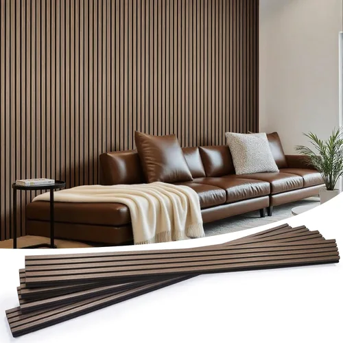 Paneles de pared de listones de madera, paquete de 4 paneles de 94.5 x 7.9 pulgadas, paneles acústicos de madera para pared, paneles estriados 3D