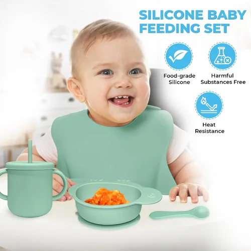 Miniatura 2 de Juego de alimentación de silicona para bebés, 9 piezas, utensilios sólidos de primera etapa para comer alimentos para bebés, más de 6 meses