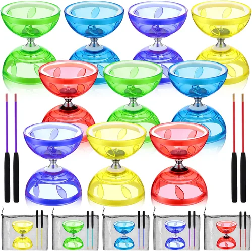 Miniatura 6 de Hungdao Juego de 5 diábolos chinos con triple rodamiento chino Yoyo de 5 pulgadas, varios colores, Diábolo Big Yoyo con palos de fibra de vidrio