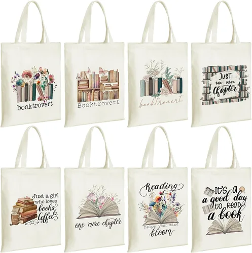 Miniatura 9 de Sweetude 8 bolsas de lona a granel para amantes de los libros, regalos de club para amantes de los libros, bibliotecario, lector, regalo