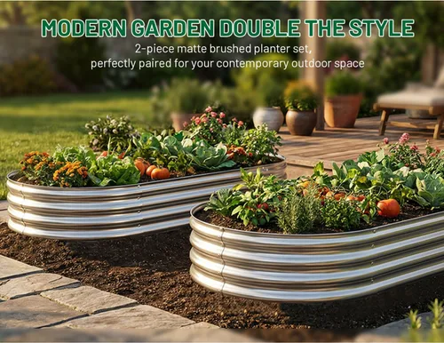 Miniatura 3 de AHEONLAR Paquete de 2 macetas de jardín elevadas galvanizadas de 4 x 2 x 1 pies, caja ovalada grande de metal, resistente y duradera, cajas