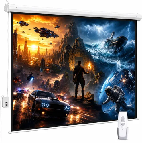 Miniatura 13 de Pantalla de proyector motorizada de 110", pantalla de proyector eléctrica 16:9 con control remoto, pantalla de película HD