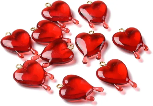 Miniatura 9 de Ipotkitt 10 dijes de corazón fundido transparente rojo con parte trasera plana, dijes de corazón de San Valentín en forma de corazón para el día