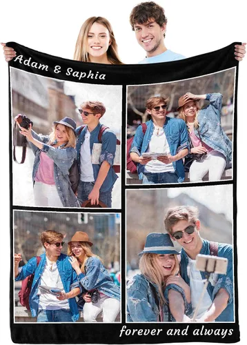 Miniatura 7 de Regalos personalizados para el día de San Valentín para novia, cobijas personalizadas para novio y novia con texto de fotos, regalos personalizados