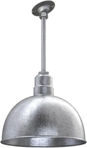 Miniatura 79 de Steel Lighting Co. Colgante de cuenco rosa Lámpara montada en el techo Cúpula de 15 pulgadas vástago de 12 pulgadas Estilo granero de acero