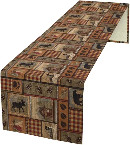 Miniatura 15 de Camino de mesa de estilo rústico retro, decoración de mesa de cocina, sala de estar, comedor, para el hogar, con diseño de osos, alces, ciervos