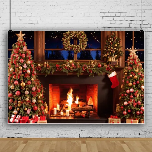 Miniatura 13 de Telón de fondo de 2,1 x 1,5 m para pueblo navideño, nieve invernal, cielo nocturno, montaña, Santa, fondo para fotografía, decoración para fiesta