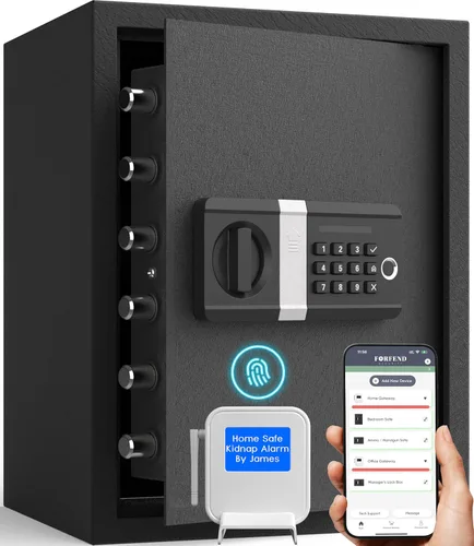 Miniatura 12 de FORFEND - Caja fuerte inteligente para el hogar, desbloqueo/alarma de la aplicación de caja fuerte WiFi, comando de voz, alarma de secuestro