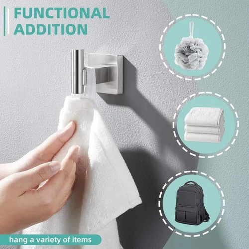 Miniatura 8 de Suyar Gancho para toallas de níquel cepillado, soporte para bata de baño, gancho de pared Acero inoxidable SUS304, montaje con tornillo Mate negro