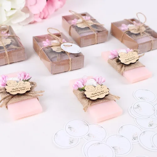 Miniatura 7 de Paquete de 10 decoraciones para baby shower de Happy Times Favors, regalos para baby shower, jabón mini vegano personalizado hecho a mano con aroma