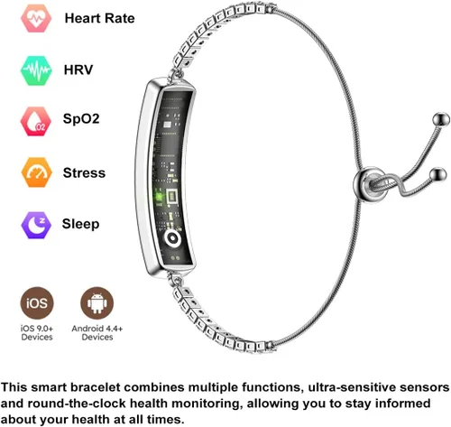 Miniatura 4 de Pulsera inteligente con monitoreo de salud 24/7 5ATM impermeable, oxígeno en sangre, frecuencia cardíaca, HRV, monitor de sueño, diseño delgado
