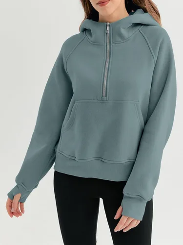 Miniatura 6 de AUTOMET Sudaderas con media cremallera, sudaderas cortas de forro polar para mujer, suéteres con cremallera de un cuarto, trajes de otoño, ropa