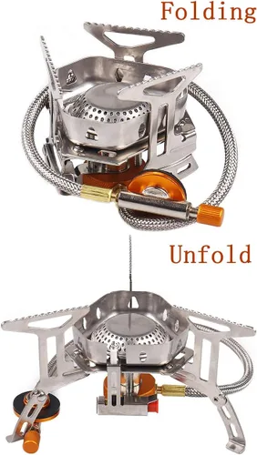 Miniatura 5 de Quemador portátil a prueba de viento con encendido piezoeléctrico, adaptador de estufa, caja de almacenamiento de plástico, fuerte potencia