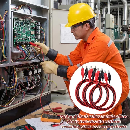 Miniatura 6 de EBOOT 4 pinzas de cocodrilo eléctricas, cables de prueba de 40 pulgadas con clips de cocodrilo, cables de puente de doble extremo para pruebas