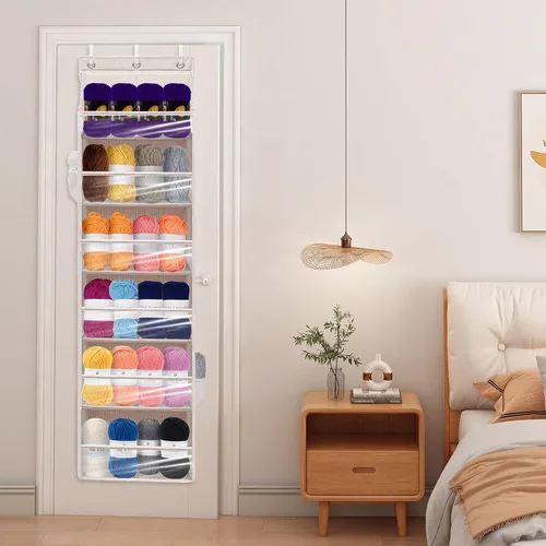 Miniatura 8 de Organizador de puerta con 6 bolsillos extra grandes, 12 bolsillos laterales, estante de almacenamiento resistente para armario, organizador de Beige