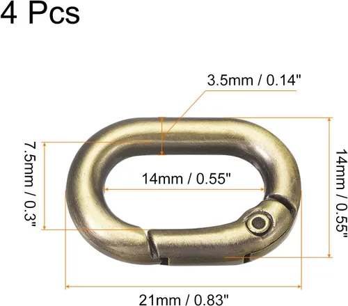 Miniatura 2 de uxcell Anillo ovalado de resorte, clip de resorte redondo, hebilla de resorte para bolsos, monederos, llavero bronce