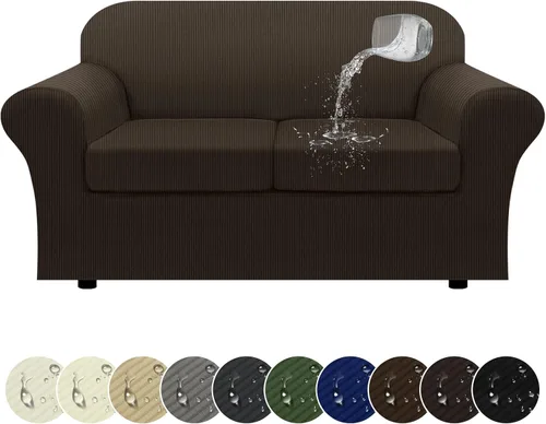 Miniatura 25 de Funda impermeable para silla con brazos, juego de 2 piezas, funda a rayas para 1 sofá separado con cojín en T, fundas de sillón de tela