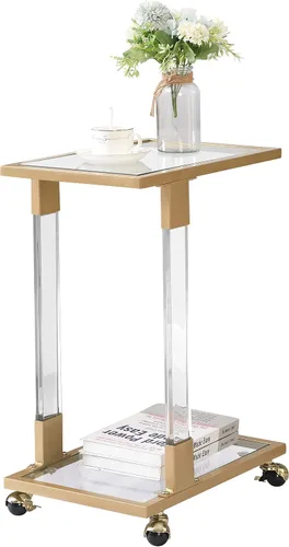 Miniatura 11 de Moderna mesa consola de cristal plateado, mesa de sofá estrecha para entrada con estantes de almacenamiento de 2 niveles para pasillo, espacio
