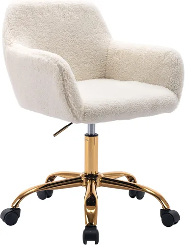 Miniatura 18 de KCC Silla de Tocador de Maquillaje de Tela de Pana, Sillón Giratorio Esponjoso Moderno con Ruedas, Tapizada Mullida de Altura Ajustable para Niñas