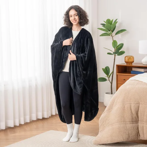Miniatura 7 de Berkshire Blanket Primalush® Manta portátil, Capa de felpa con bolsillos y acogedora para estar en casa, ideal para adultos y adolescentes, Negro