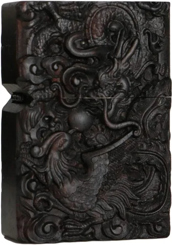 Miniatura 34 de Carcasa exterior tallada en madera negra de ébano natural para kit de inserción Zippo (Kwan Yin Goddess Dragon Phoenix)