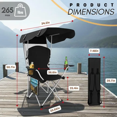 Miniatura 2 de Sillas de camping plegables portátiles con toldo, silla de playa para adultos, resistente a la intemperie de 600D Oxford Cloth, silla de camping